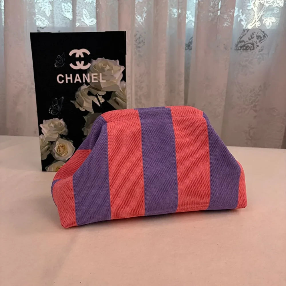 Striped Knitted Makeup Pouch
